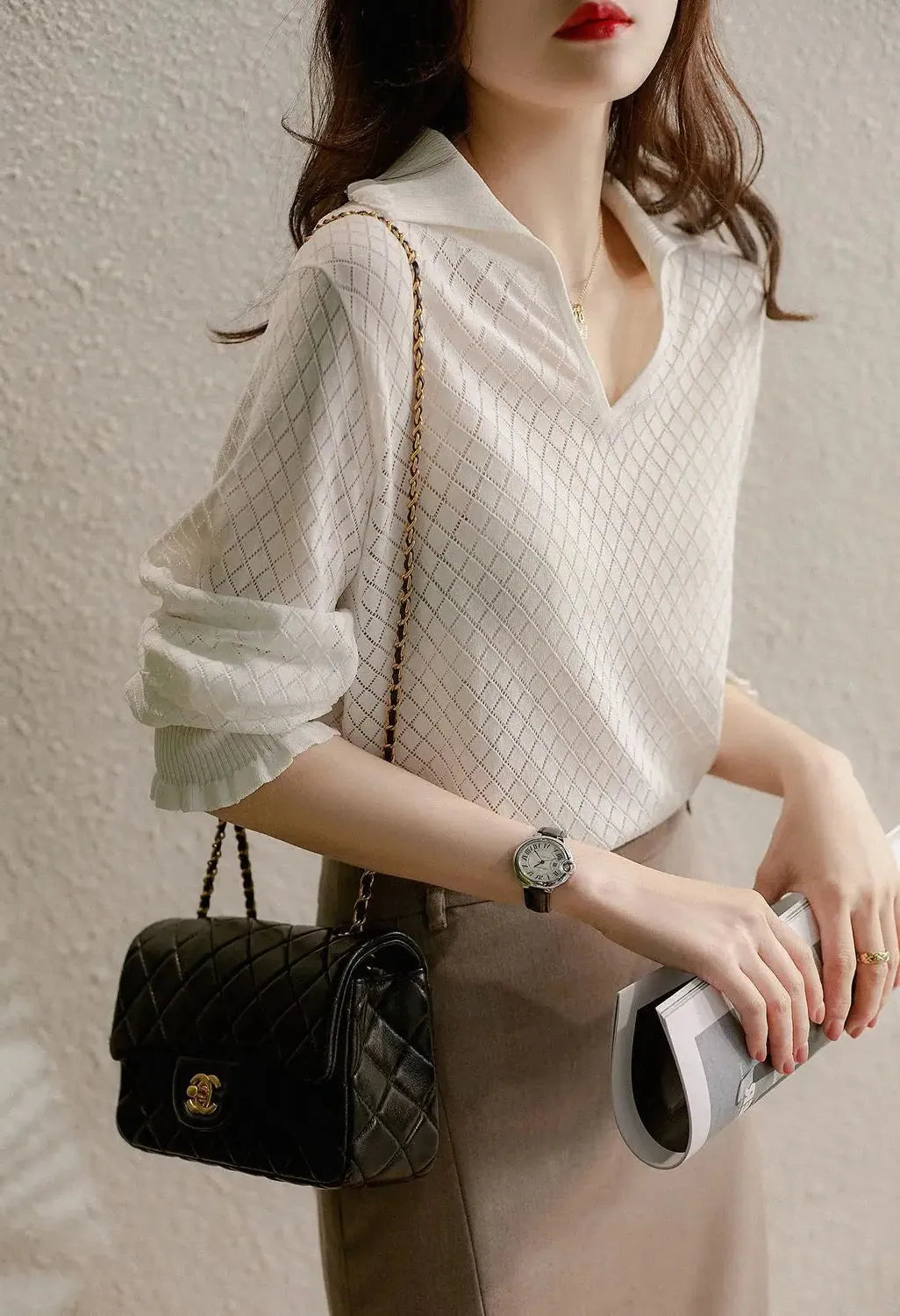 Diamond Knit Top in Céleste Color - Women's Casual Sweater for Everyday Wear