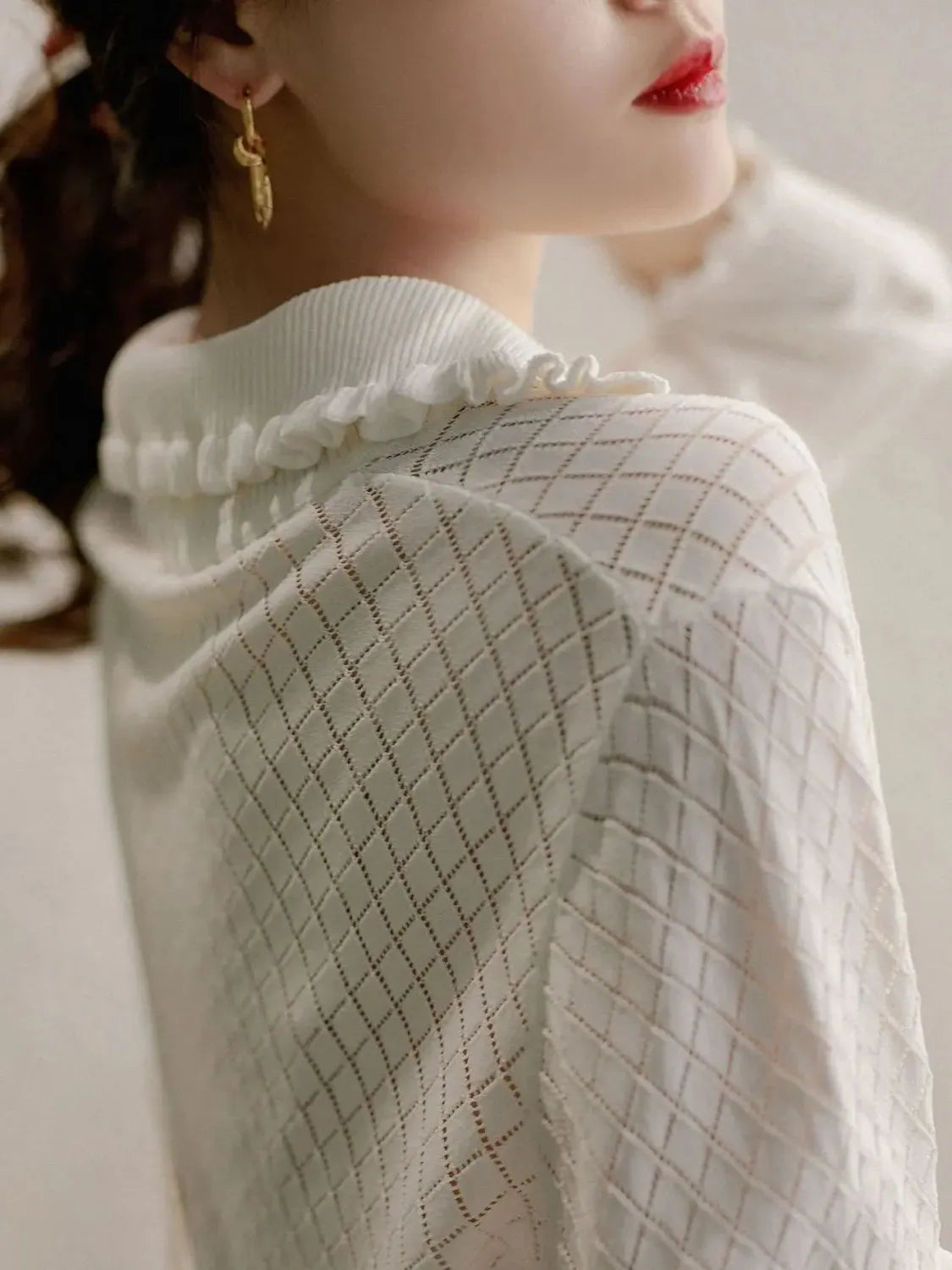 Diamond Knit Top in Céleste Color - Women's Casual Sweater for Everyday Wear