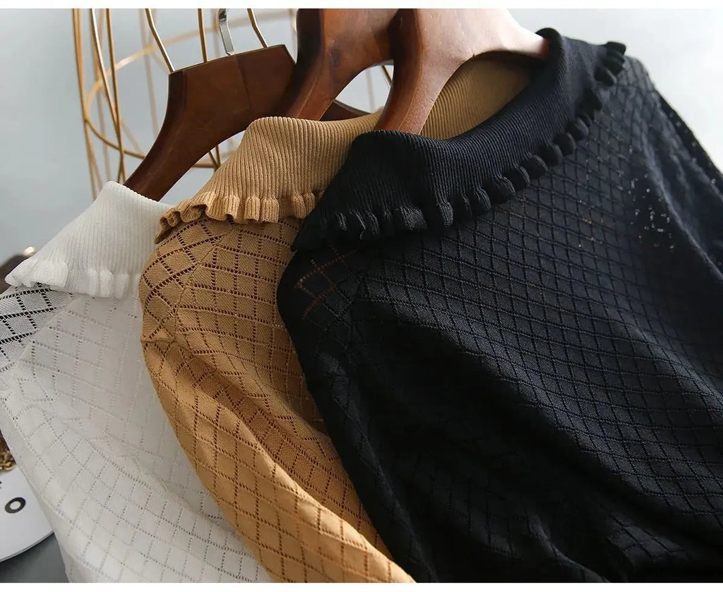 Diamond Knit Top in Céleste Color - Women's Casual Sweater for Everyday Wear