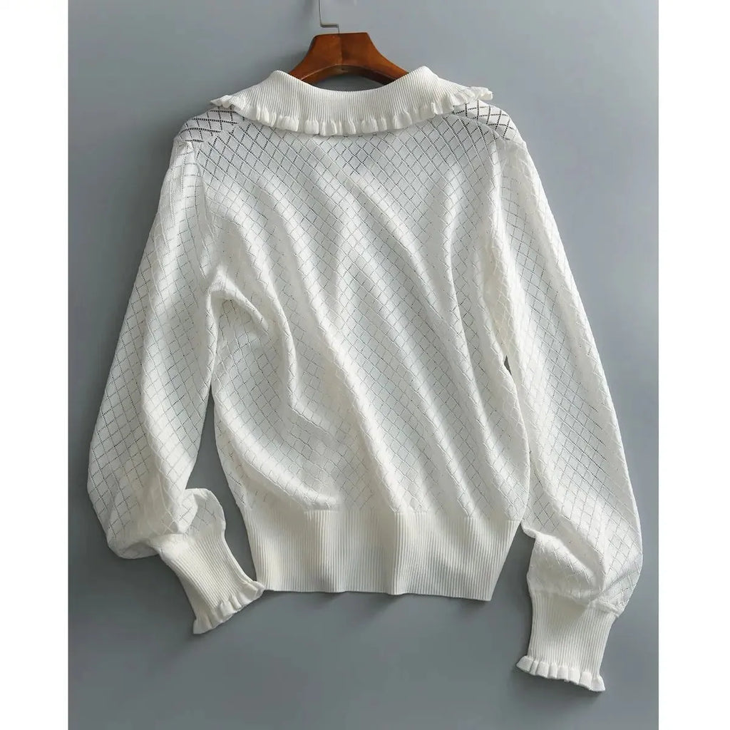 Diamond Knit Top in Céleste Color - Women's Casual Sweater for Everyday Wear