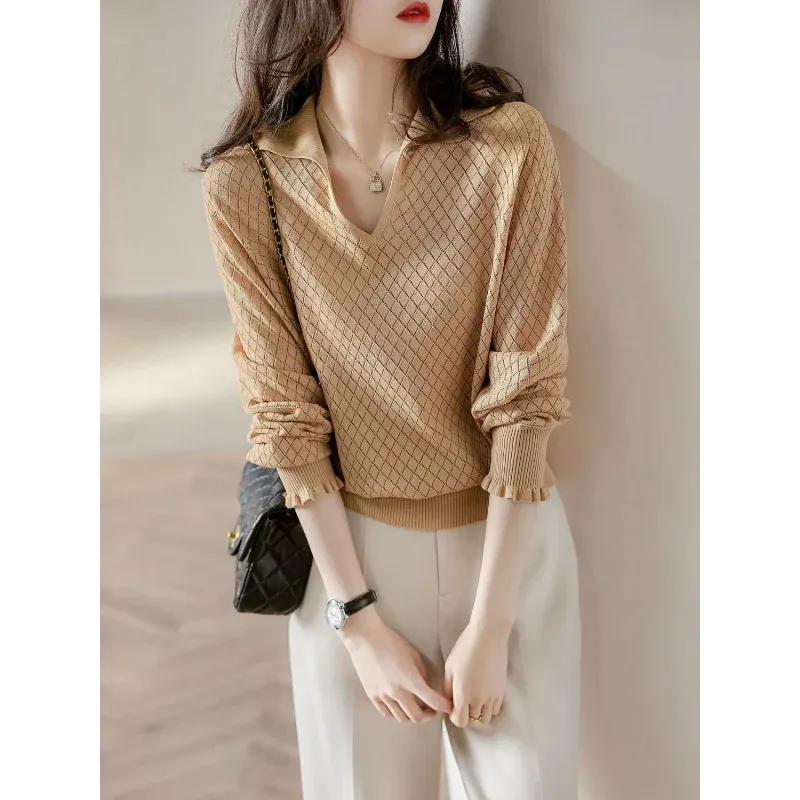 Diamond Knit Top in Céleste Color - Women's Casual Sweater for Everyday Wear