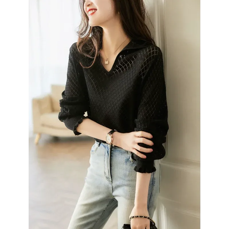 Diamond Knit Top in Céleste Color - Women's Casual Sweater for Everyday Wear