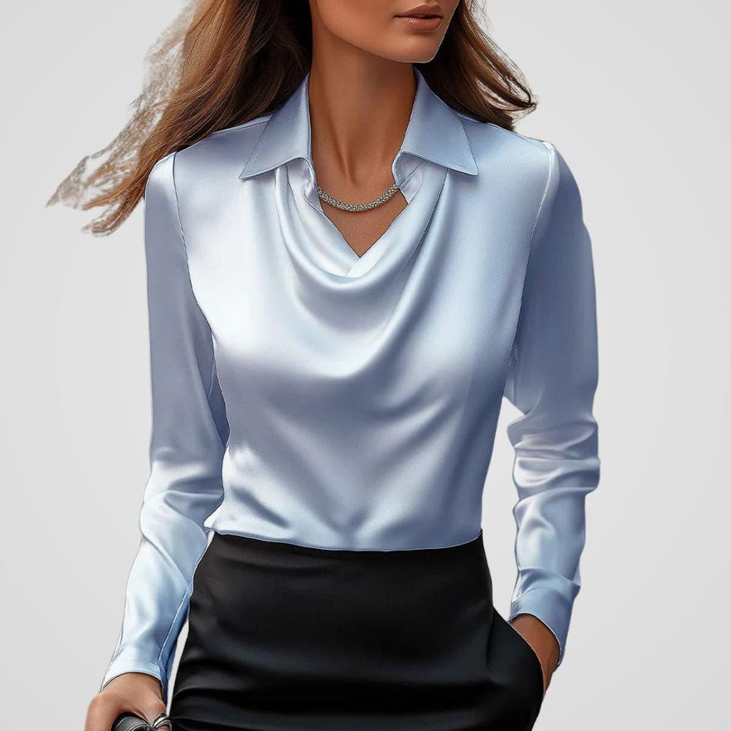 Draped Neck Satin Blouse for Women - Elegant Satin Fabric Top for Casual or Formal Wear
