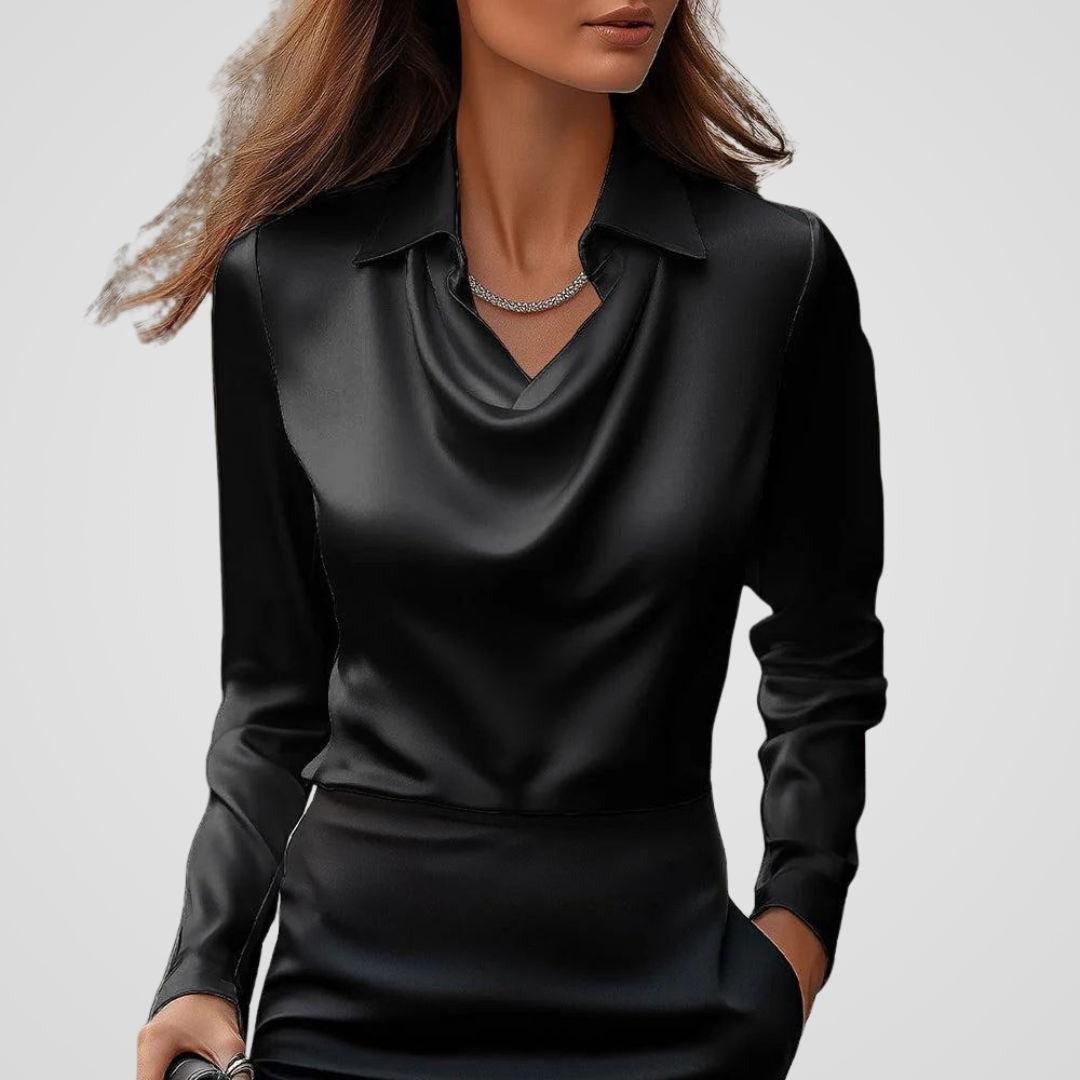 Draped Neck Satin Blouse for Women - Elegant Satin Fabric Top for Casual or Formal Wear