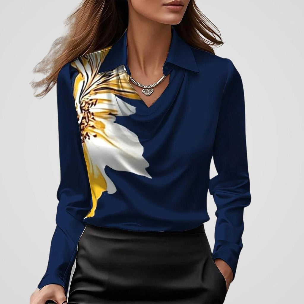 Draped Neck Satin Blouse for Women - Elegant Satin Fabric Top for Casual or Formal Wear