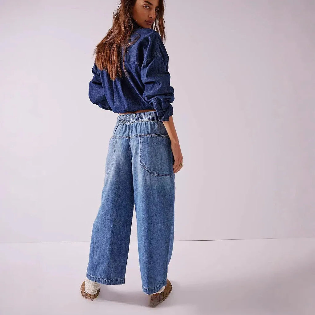 Drawstring Jeans for Women - Comfortable Cotton Weekender Style - Casual Fit for Everyday Wear