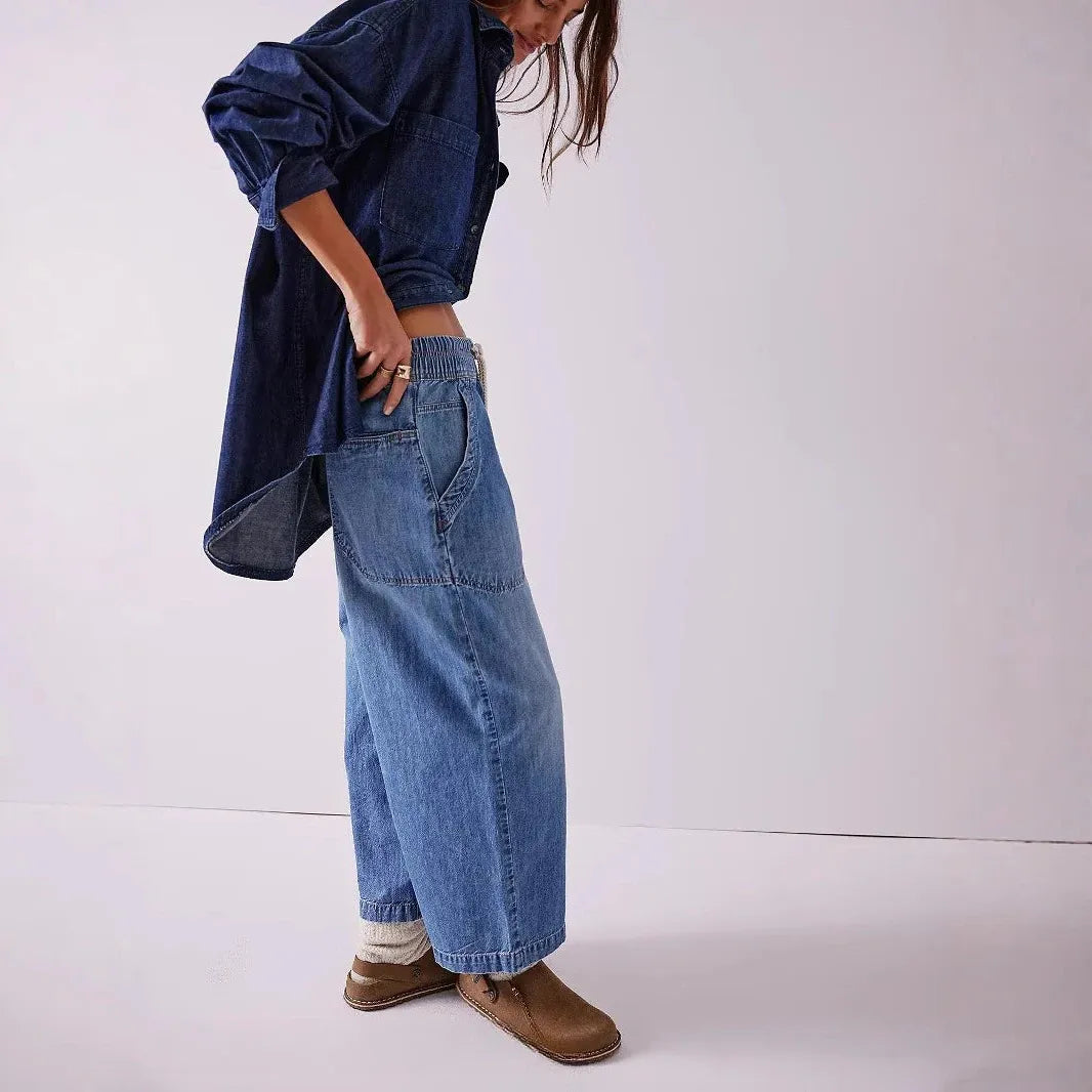 Drawstring Jeans for Women - Comfortable Cotton Weekender Style - Casual Fit for Everyday Wear