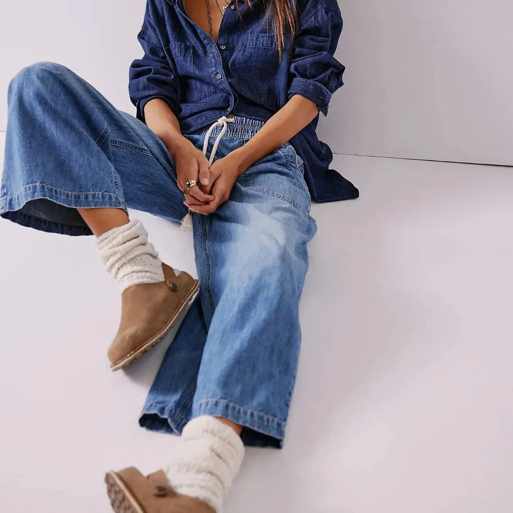 Drawstring Jeans for Women - Comfortable Cotton Weekender Style - Casual Fit for Everyday Wear