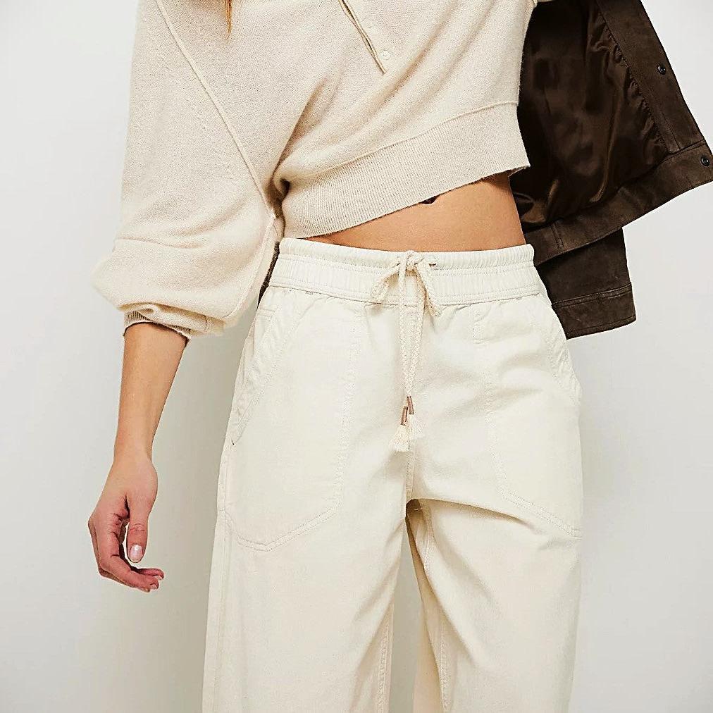 Drawstring Jeans for Women - Comfortable Cotton Weekender Style - Casual Fit for Everyday Wear