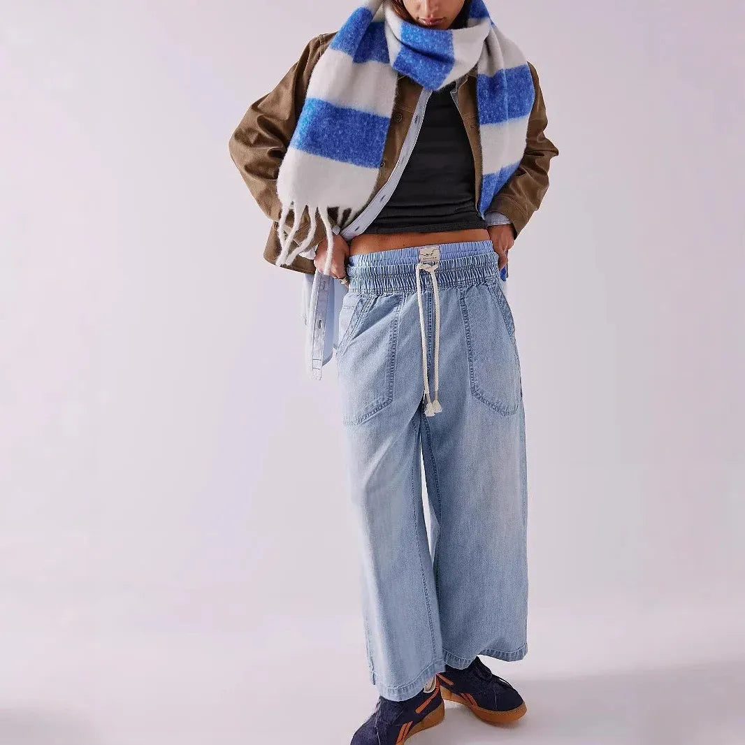 Drawstring Jeans for Women - Comfortable Cotton Weekender Style - Casual Fit for Everyday Wear