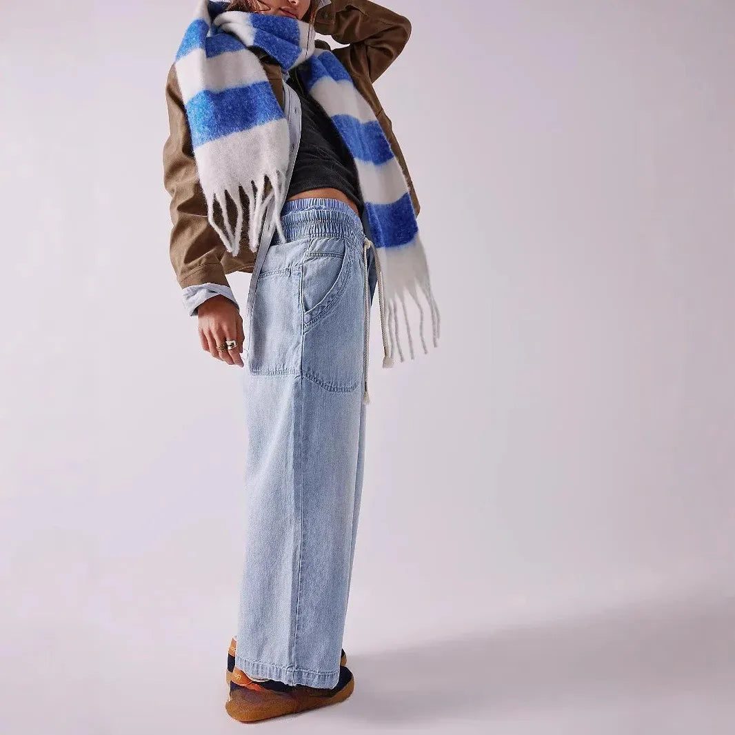 Drawstring Jeans for Women - Comfortable Cotton Weekender Style - Casual Fit for Everyday Wear