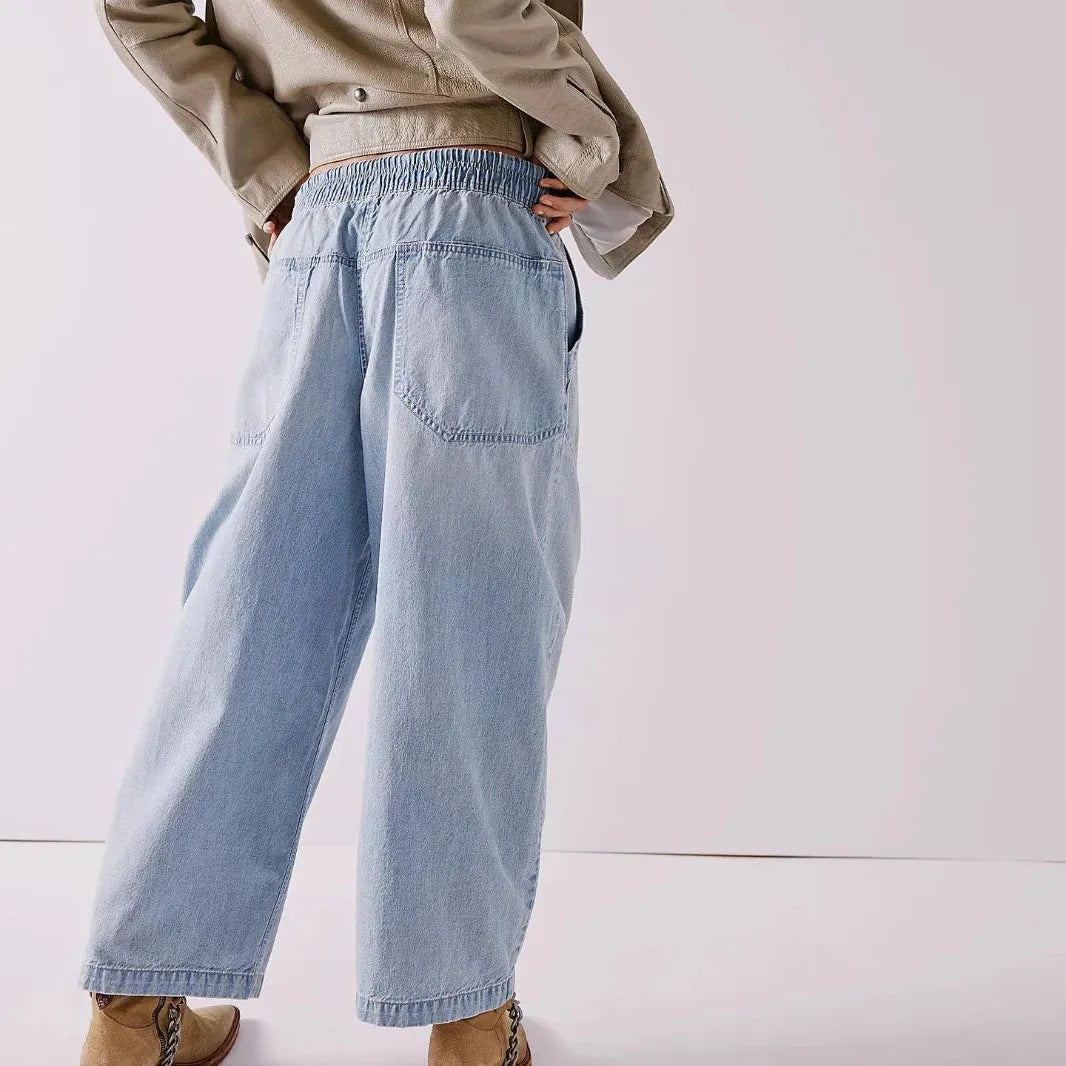 Drawstring Jeans for Women - Comfortable Cotton Weekender Style - Casual Fit for Everyday Wear
