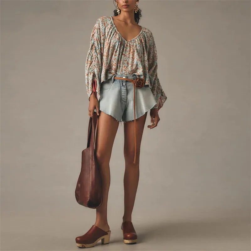 Floral Print Blouse in Lightweight Fabric - Women's Casual Top for Everyday Wear