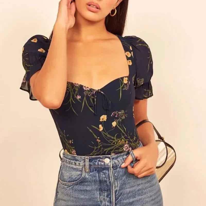 Floral Print Lightweight Blouse for Women - Short Sleeve Casual Top in Soft Fabric