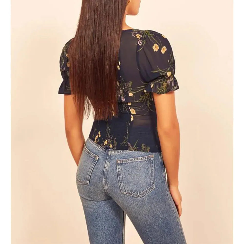 Floral Print Lightweight Blouse for Women - Short Sleeve Casual Top in Soft Fabric