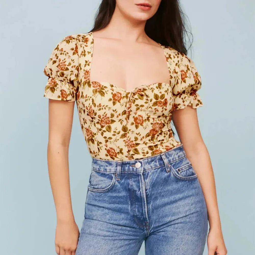 Floral Print Lightweight Blouse for Women - Short Sleeve Casual Top in Soft Fabric