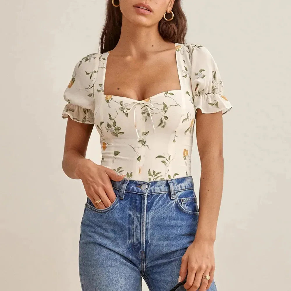 Floral Print Lightweight Blouse for Women - Short Sleeve Casual Top in Soft Fabric