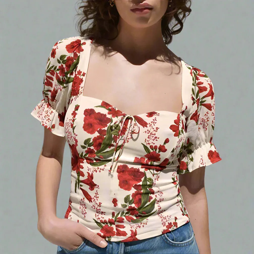 Floral Print Lightweight Blouse for Women - Short Sleeve Casual Top in Soft Fabric
