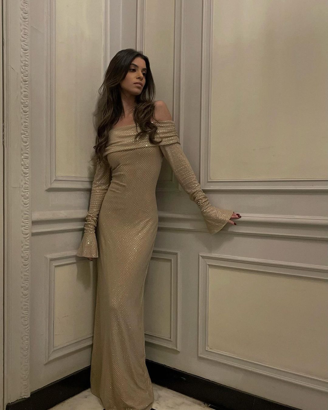 Glitter Maxi Dress for Women with Long Sleeves and Wrap Design for Evening Events