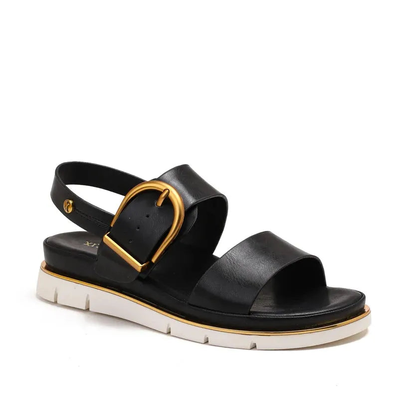 Gold-Buckle Strap Sandals for Women - Stylish Casual Footwear for Summer - Comfortable and Versatile Design