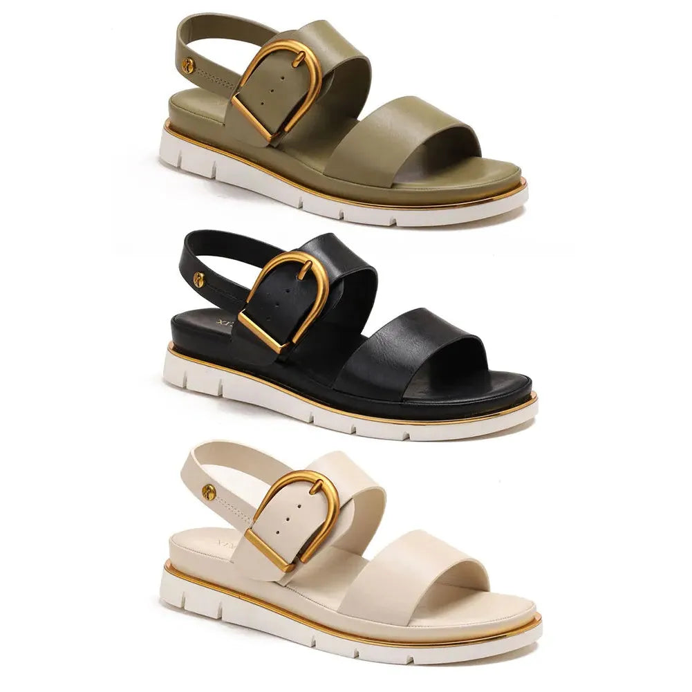 Gold-Buckle Strap Sandals for Women - Stylish Casual Footwear for Summer - Comfortable and Versatile Design