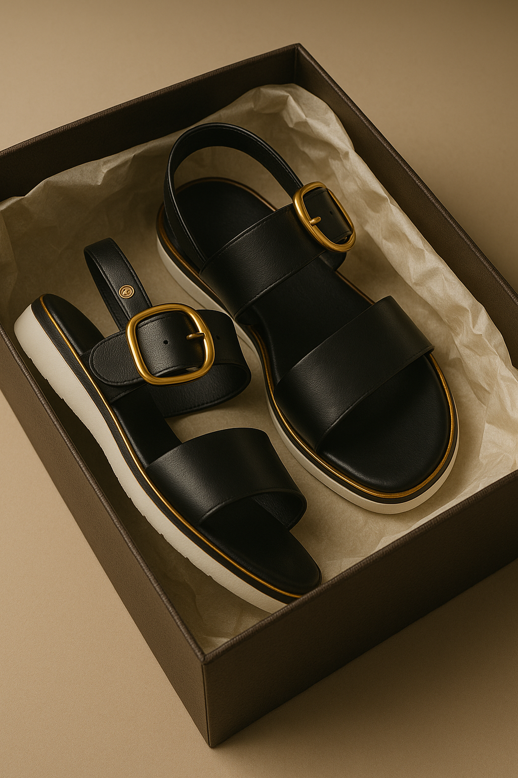 Gold-Buckle Strap Sandals for Women - Stylish Casual Footwear for Summer - Comfortable and Versatile Design