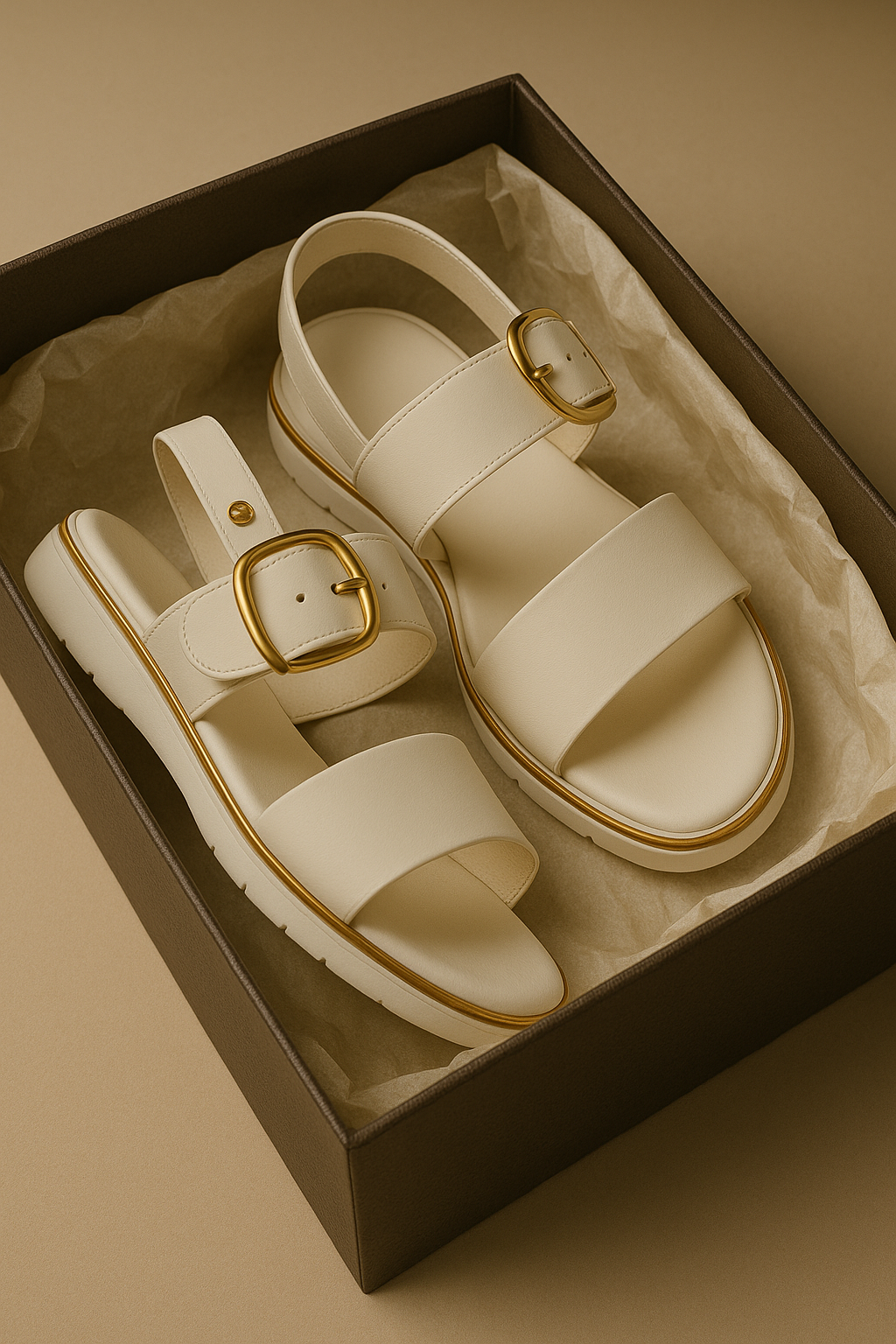 Gold-Buckle Strap Sandals for Women - Stylish Casual Footwear for Summer - Comfortable and Versatile Design