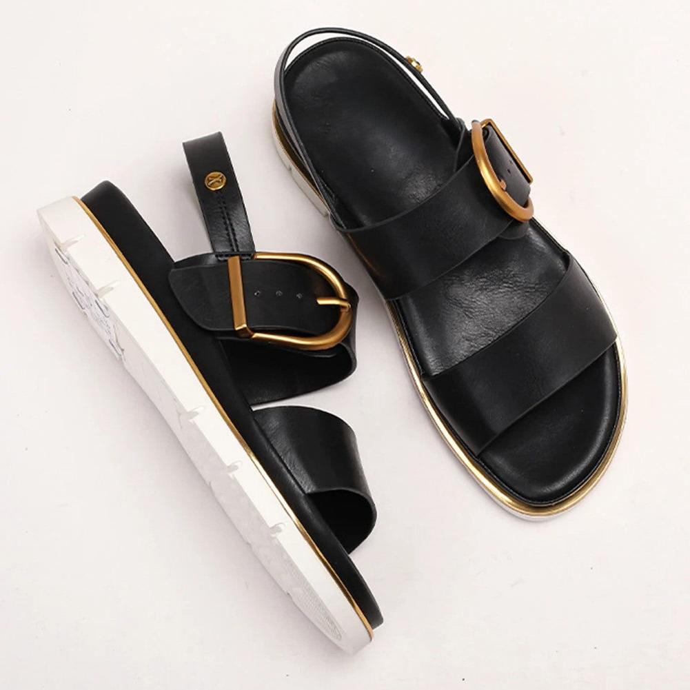 Gold-Buckle Strap Sandals for Women - Stylish Casual Footwear for Summer - Comfortable and Versatile Design