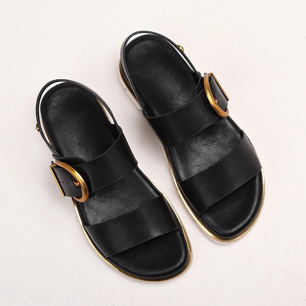 Gold-Buckle Strap Sandals for Women - Stylish Casual Footwear for Summer - Comfortable and Versatile Design