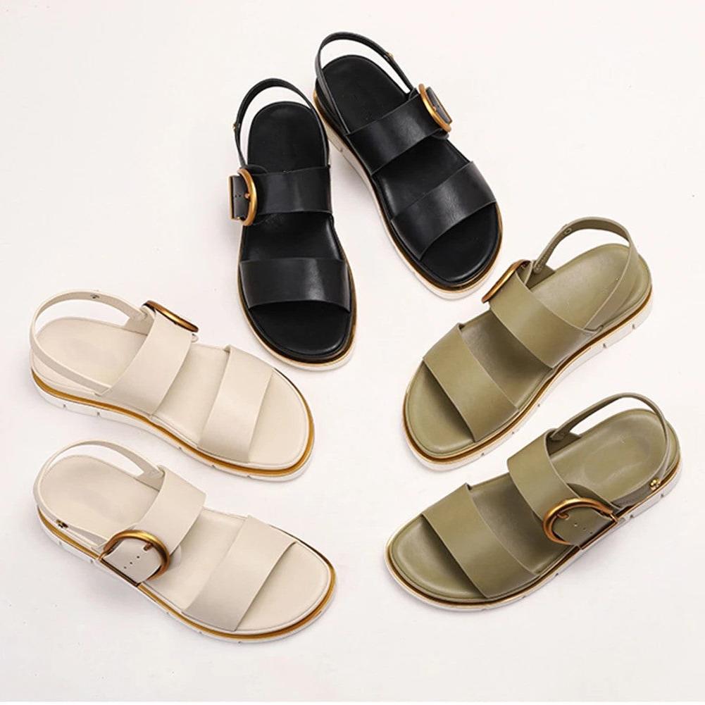 Gold-Buckle Strap Sandals for Women - Stylish Casual Footwear for Summer - Comfortable and Versatile Design