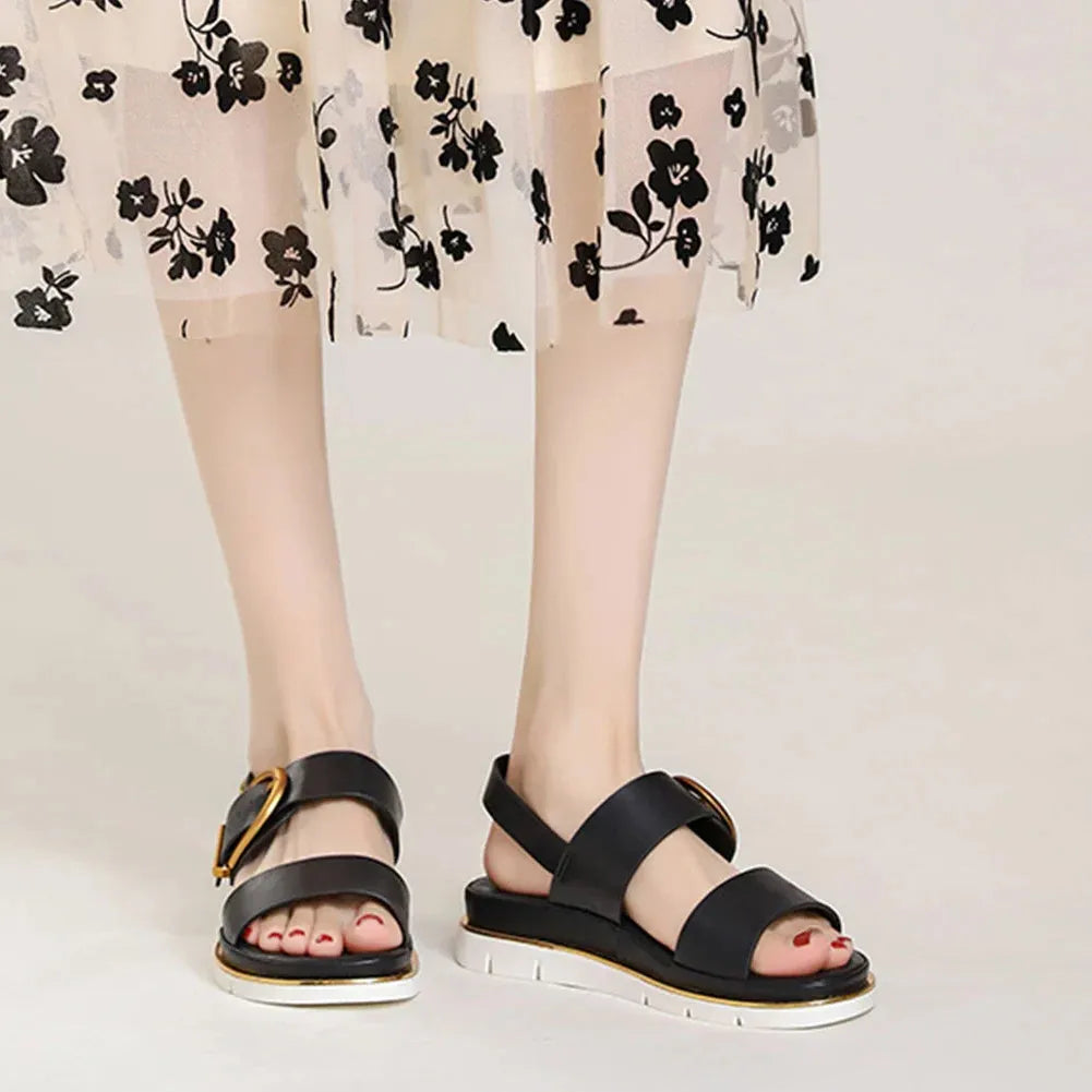 Gold-Buckle Strap Sandals for Women - Stylish Casual Footwear for Summer - Comfortable and Versatile Design