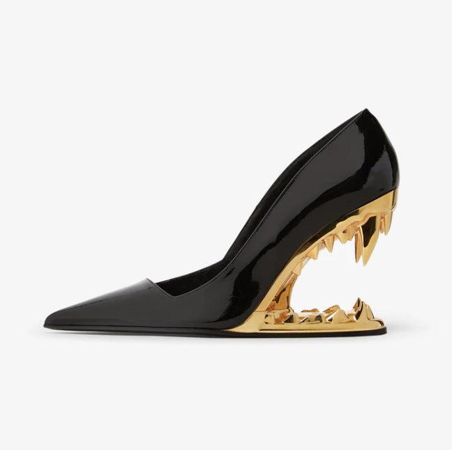 High-Heel Stiletto Pumps with Panther Teeth Design for Formal and Evening Wear
