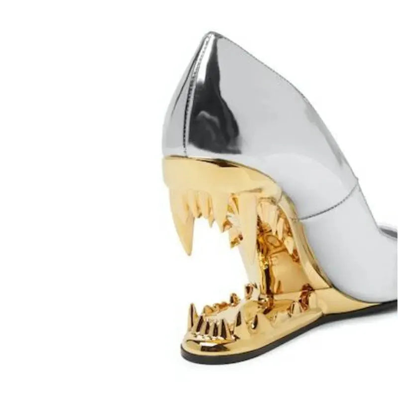 High-Heel Stiletto Pumps with Panther Teeth Design for Formal and Evening Wear