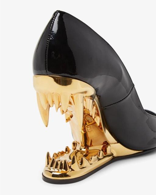 High-Heel Stiletto Pumps with Panther Teeth Design for Formal and Evening Wear