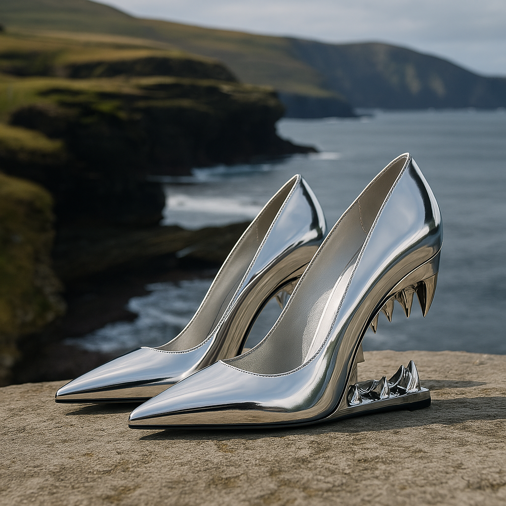 High-Heel Stiletto Pumps with Panther Teeth Design for Formal and Evening Wear