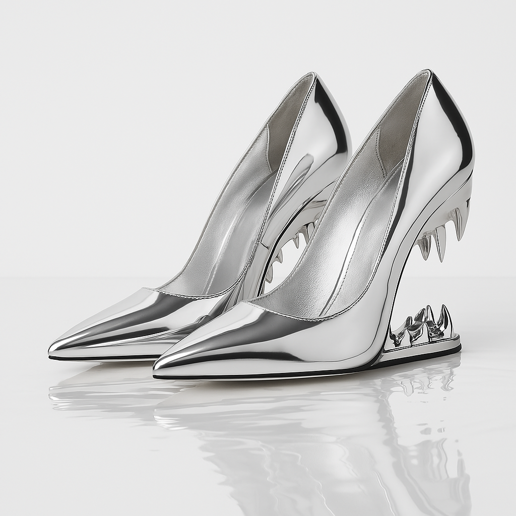High-Heel Stiletto Pumps with Panther Teeth Design for Formal and Evening Wear
