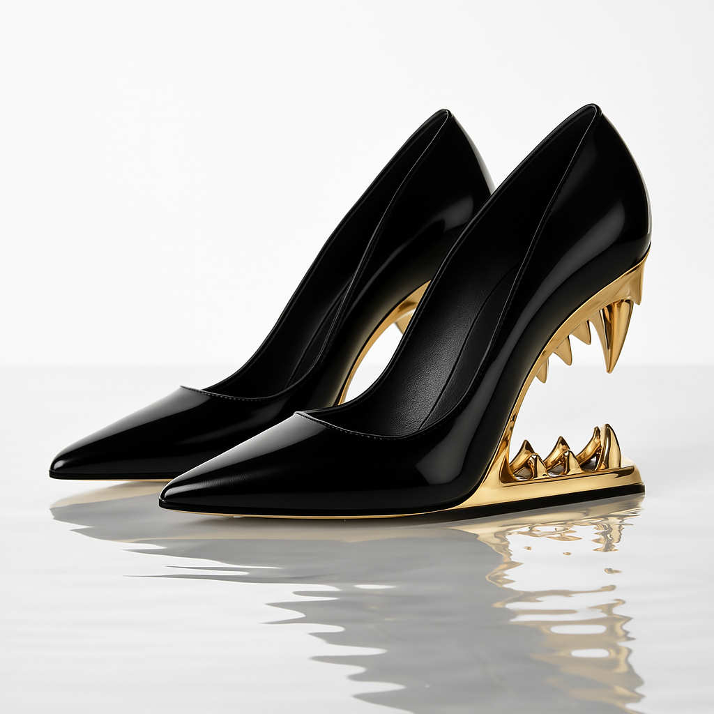 High-Heel Stiletto Pumps with Panther Teeth Design for Formal and Evening Wear