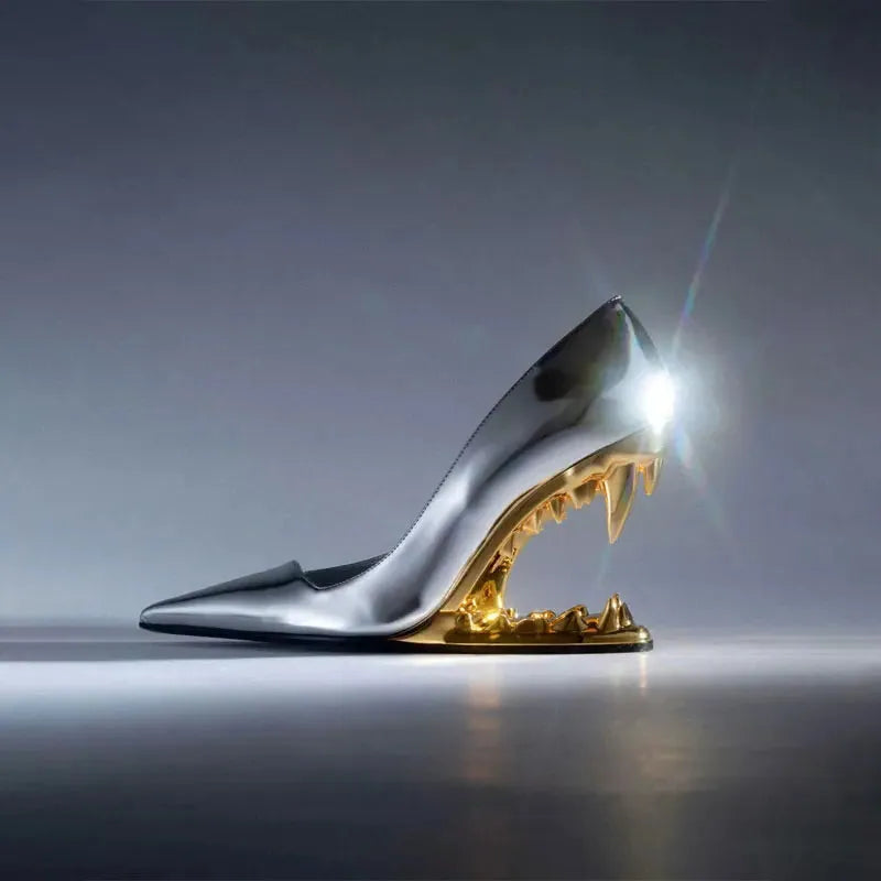 High-Heel Stiletto Pumps with Panther Teeth Design for Formal and Evening Wear