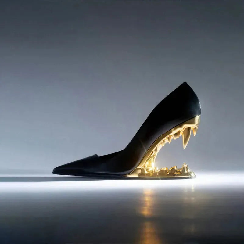 High-Heel Stiletto Pumps with Panther Teeth Design for Formal and Evening Wear