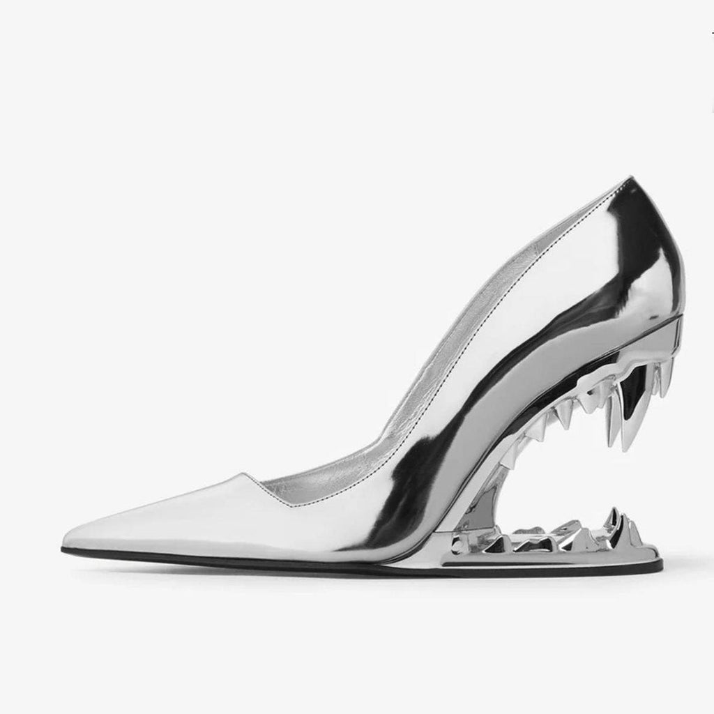 High-Heel Stiletto Pumps with Panther Teeth Design for Formal and Evening Wear