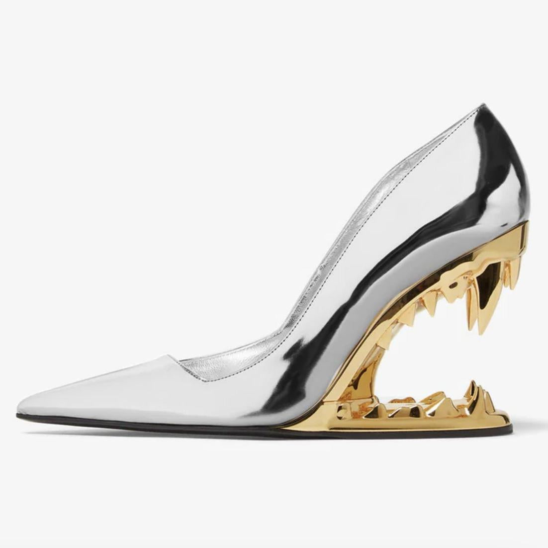 High-Heel Stiletto Pumps with Panther Teeth Design for Formal and Evening Wear