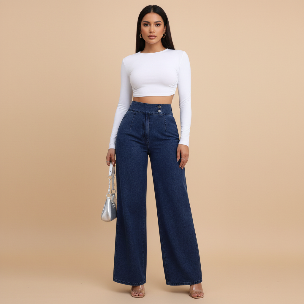 High Rise Wide Leg Denim Jeans for Women - Comfortable Casual Fit, Versatile Everyday Wear, Available in Multiple Washes