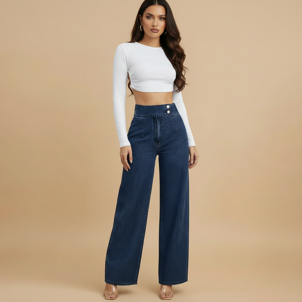 High Rise Wide Leg Denim Jeans for Women - Comfortable Casual Fit, Versatile Everyday Wear, Available in Multiple Washes