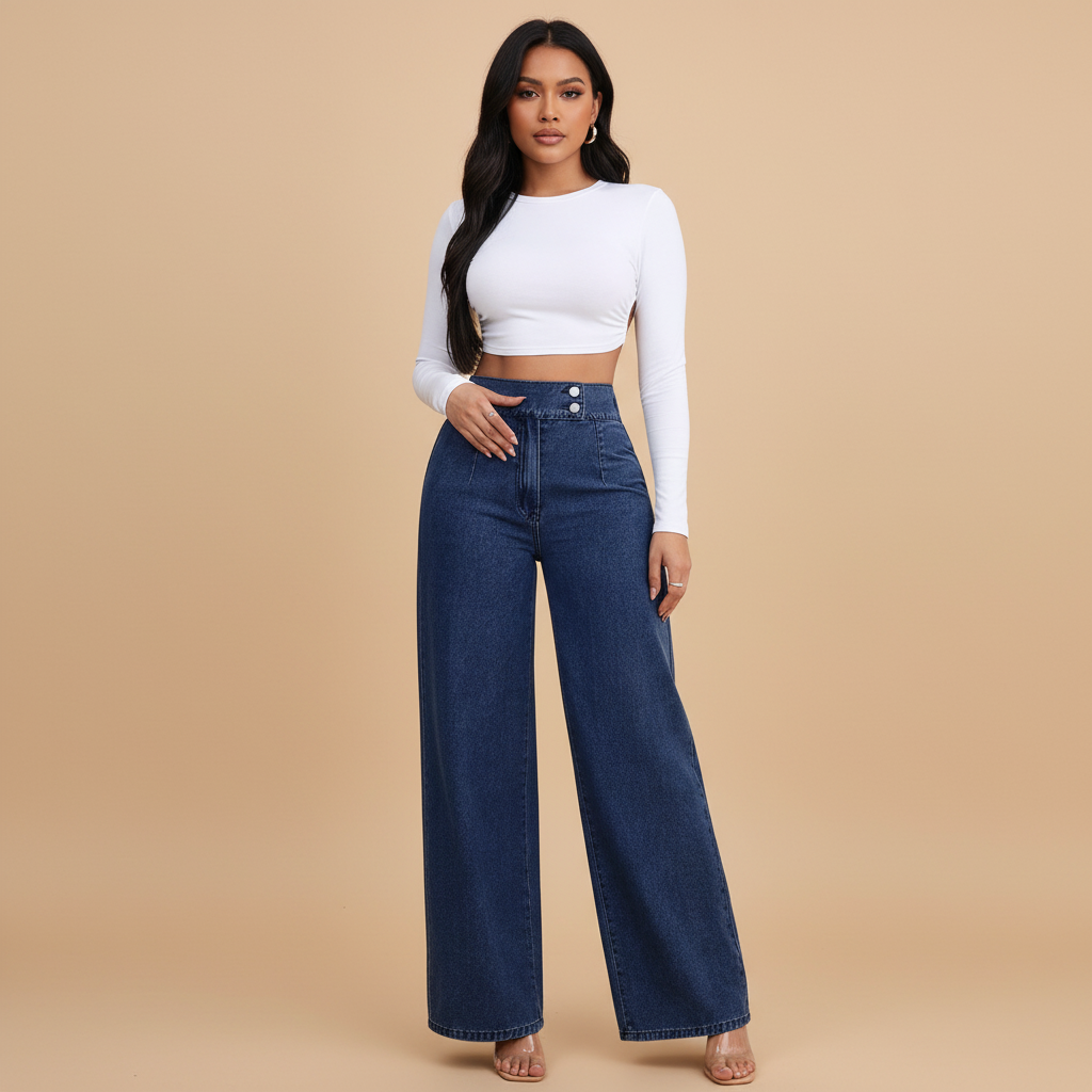 High Rise Wide Leg Denim Jeans for Women - Comfortable Casual Fit, Versatile Everyday Wear, Available in Multiple Washes