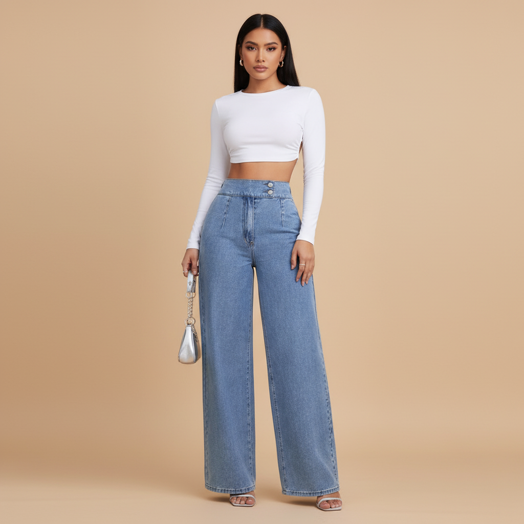 High Rise Wide Leg Denim Jeans for Women - Comfortable Casual Fit, Versatile Everyday Wear, Available in Multiple Washes