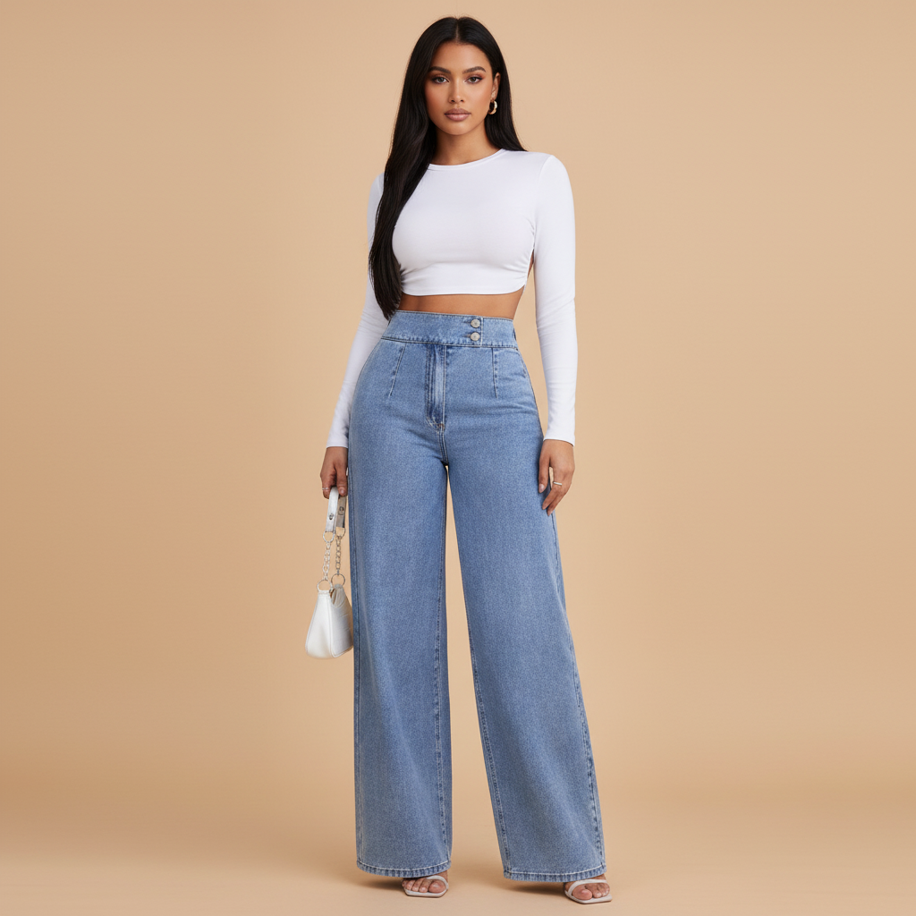 High Rise Wide Leg Denim Jeans for Women - Comfortable Casual Fit, Versatile Everyday Wear, Available in Multiple Washes