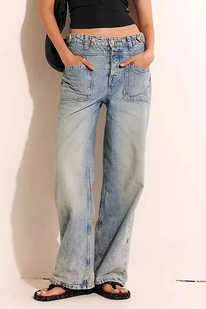 High-Waist Wide-Leg Denim Jeans for Women - Stylish Casual Fit, Versatile Everyday Wear, Available in Multiple Sizes