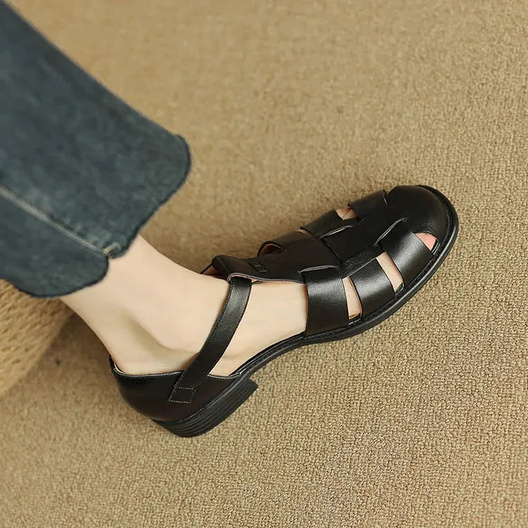 Italian Leather Flat Sandals for Women - Comfortable Summer Footwear with Adjustable Straps