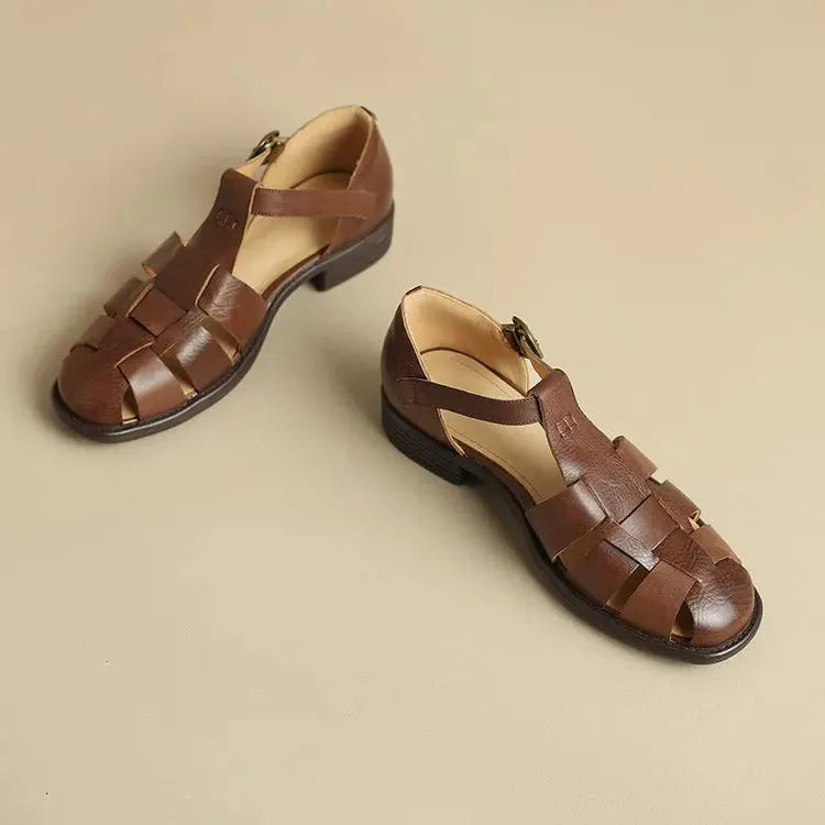 Italian Leather Flat Sandals for Women - Comfortable Summer Footwear with Adjustable Straps