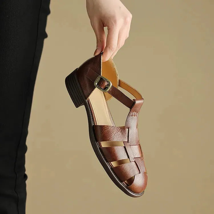 Italian Leather Flat Sandals for Women - Comfortable Summer Footwear with Adjustable Straps